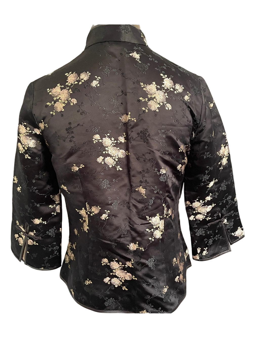 Vintage Chinese Black Satin Silk Blend Brocade Blouse - Small - Picture 9 of 11